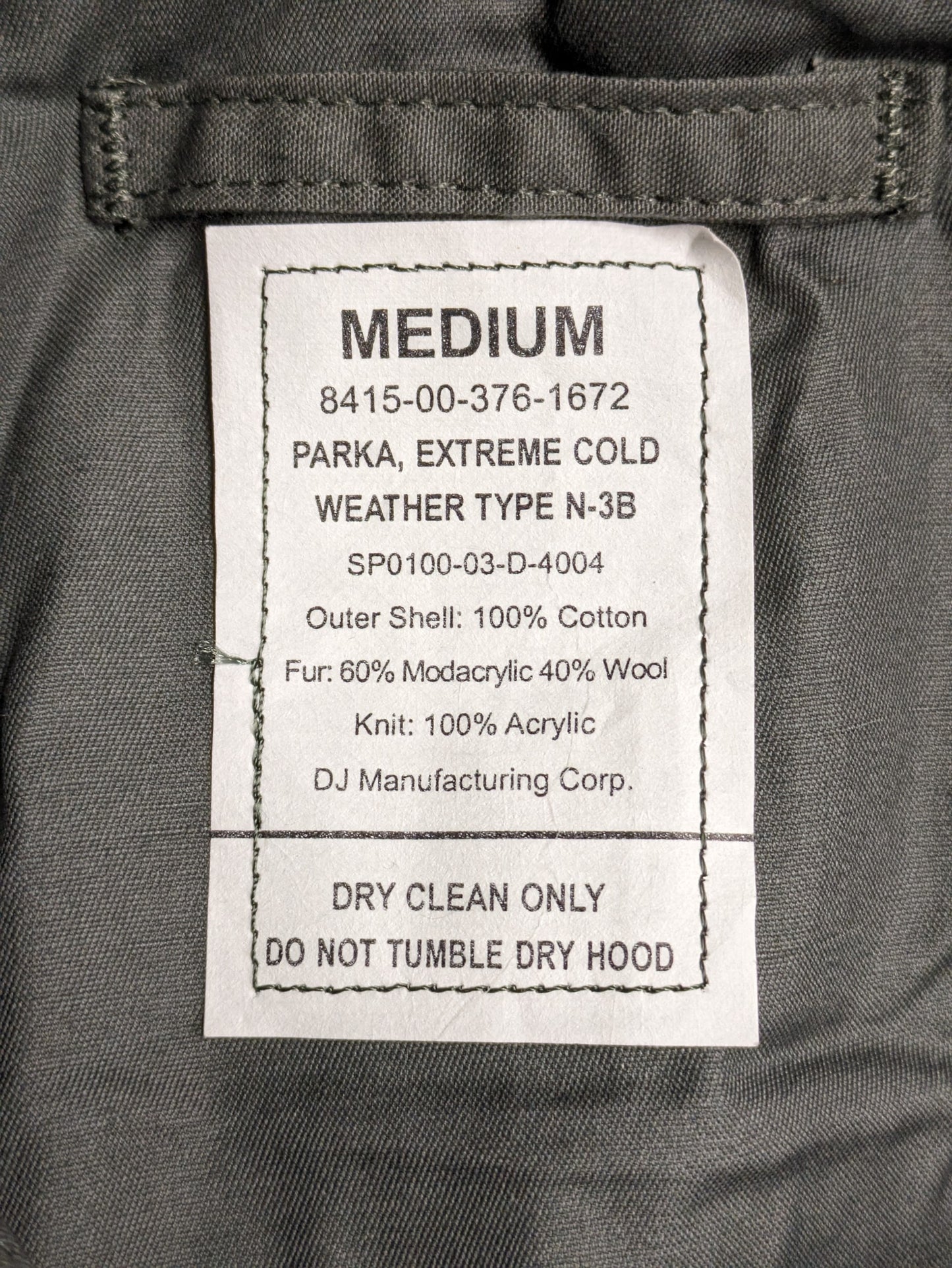 N3B Snorkel Parka Jacket Coat Extreme Cold Weather - Size Medium