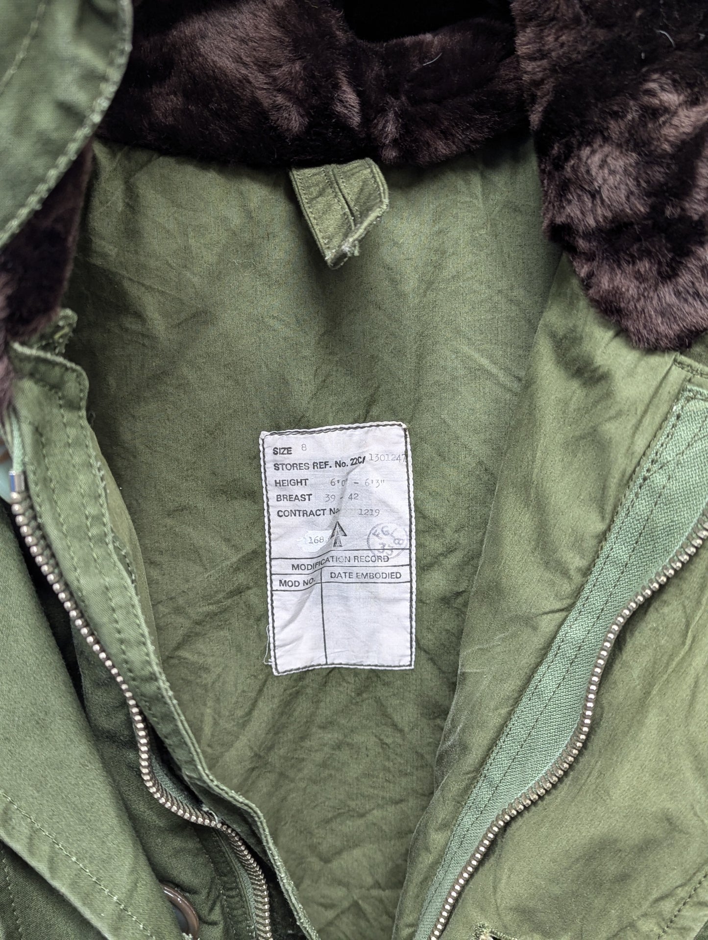 British Army 1951 Pattern Green Ventile Parka Jacket Coat - Size 8