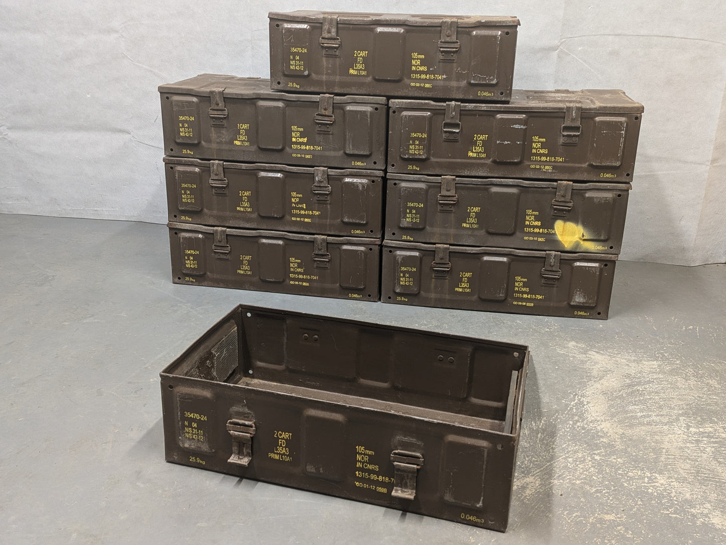 105mm C374 Large Metal Ammo Ammunition Storage Box Can Tin Refurbished