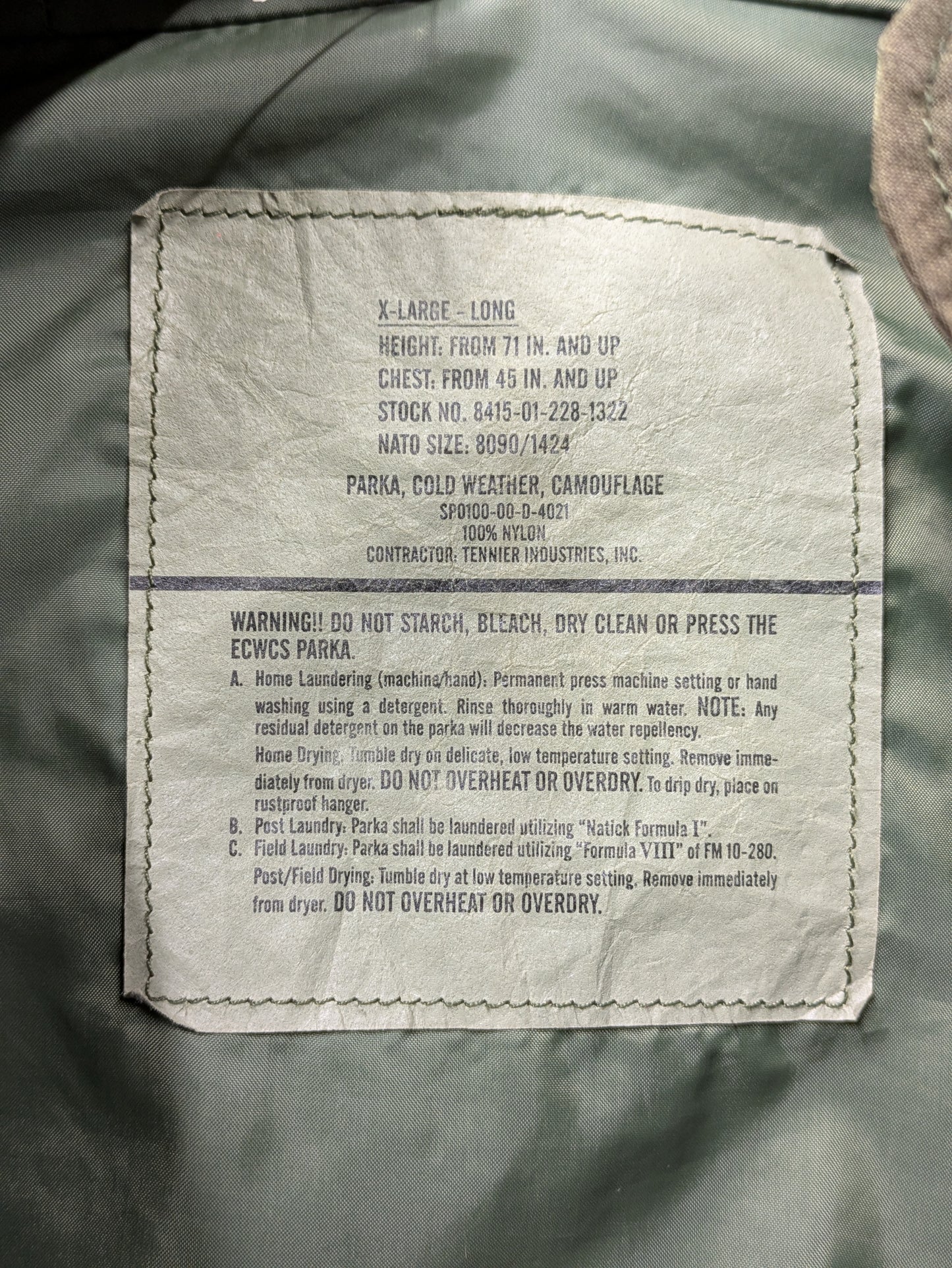 US Army Cold Weather Woodland Camo Goretex Parka Jacket - X Large Long