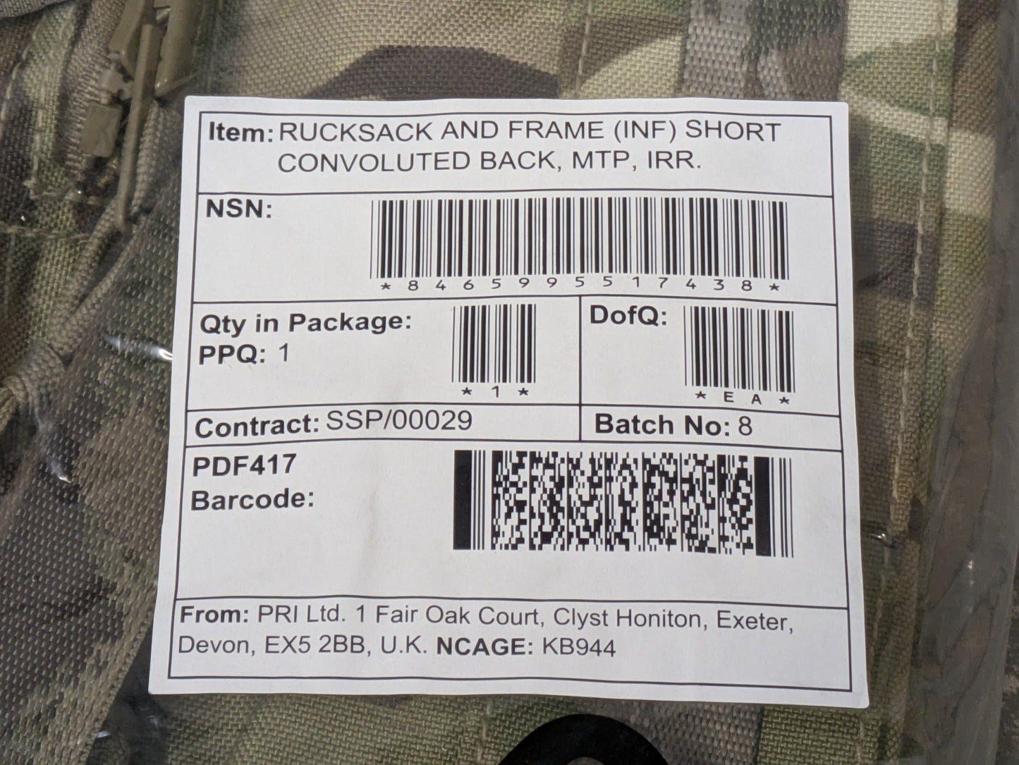 British Army MTP Camo Short Back 90L Bergen Rucksack - NEW