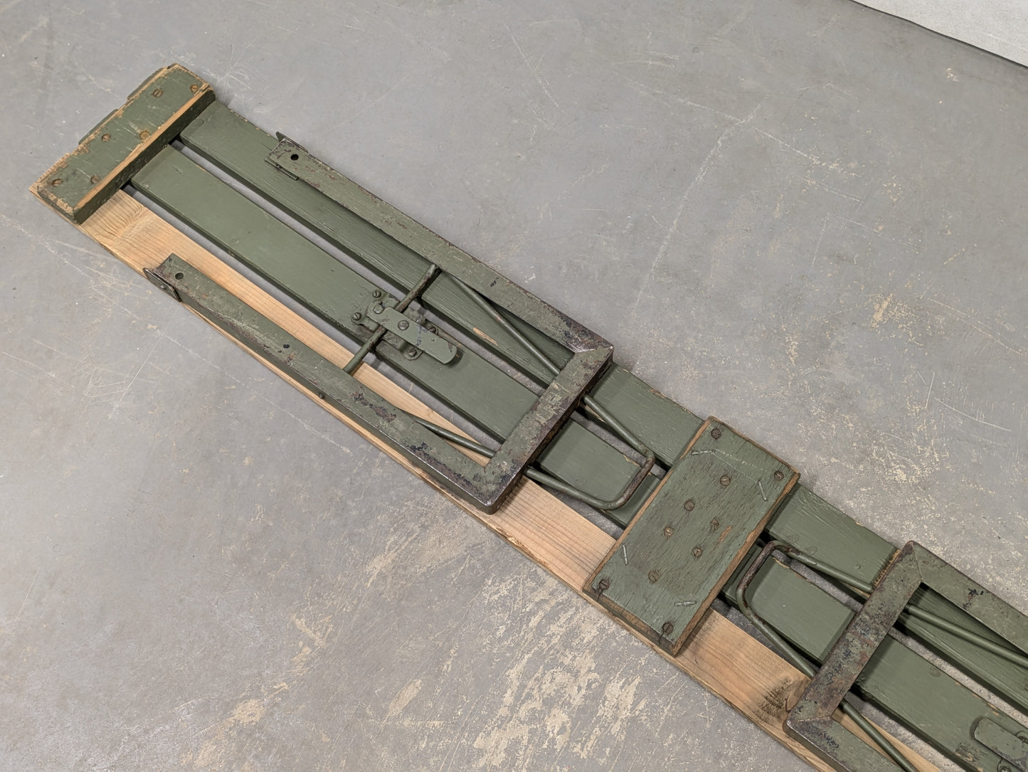 British Army OD Green Wooden Trestle Folding Bench