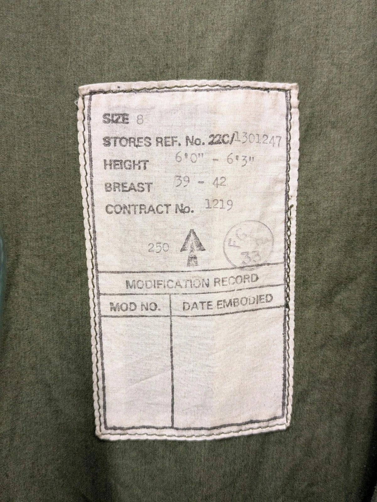 British Army 1951 Pattern Green Ventile Parka Jacket Coat Sealed Pattern - Size 8