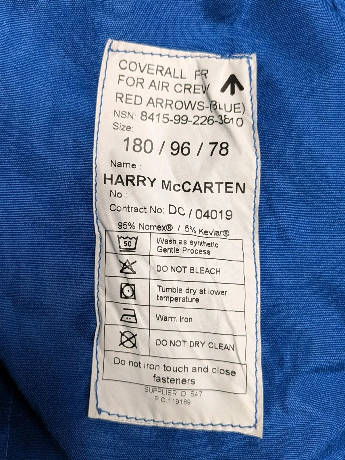 RAF Red Arrows Aerobatic Team Fire Resistant Aircrew Coveralls Blue