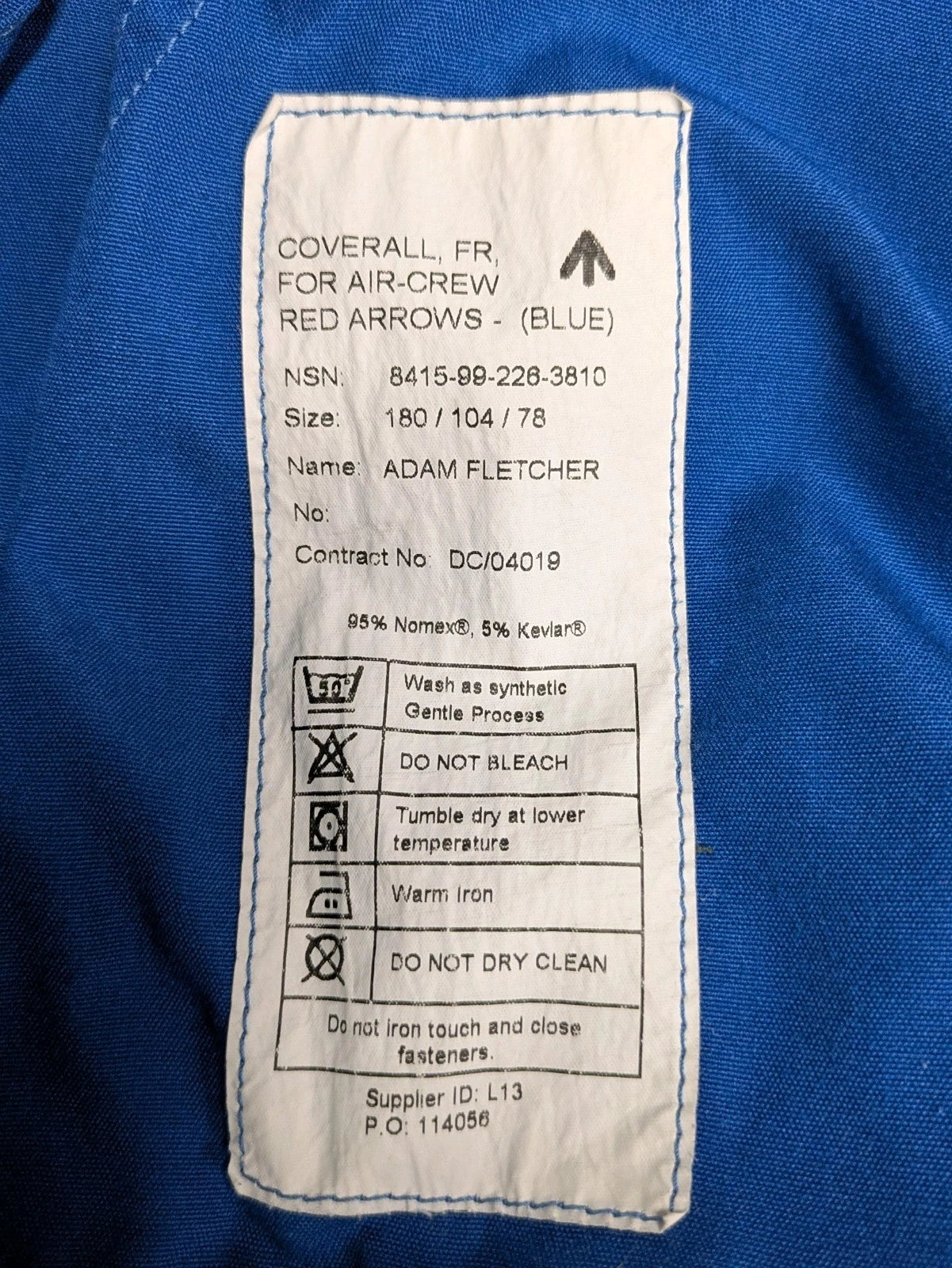 RAF Red Arrows Aerobatic Team Fire Resistant Aircrew Coveralls Blue