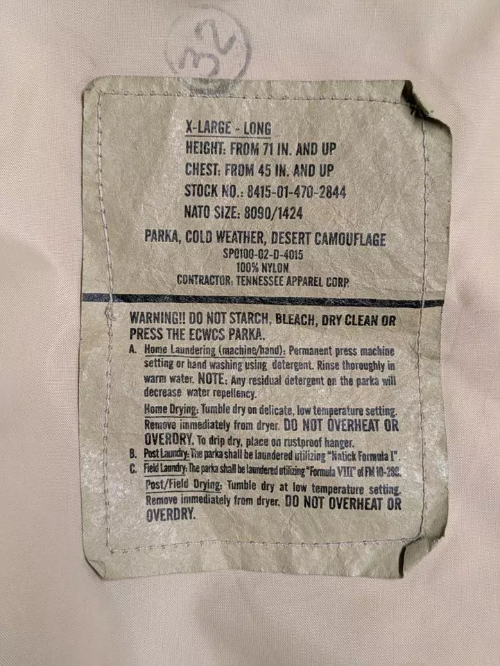 US Army Cold Weather Desert Tri Colour Camo Goretex Parka Jacket - X Large Long