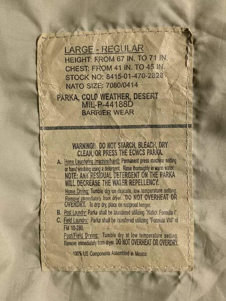 US Army Cold Weather Desert Tri Colour Camo Goretex Parka Jacket - Large Regular