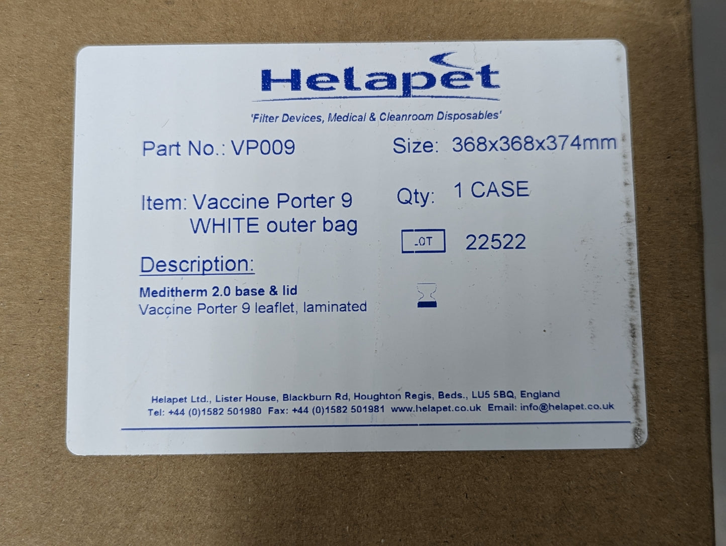 Helapet Vaccine Porter Carrier System VP009 with 6 x MC28 Medicool Cool Packs