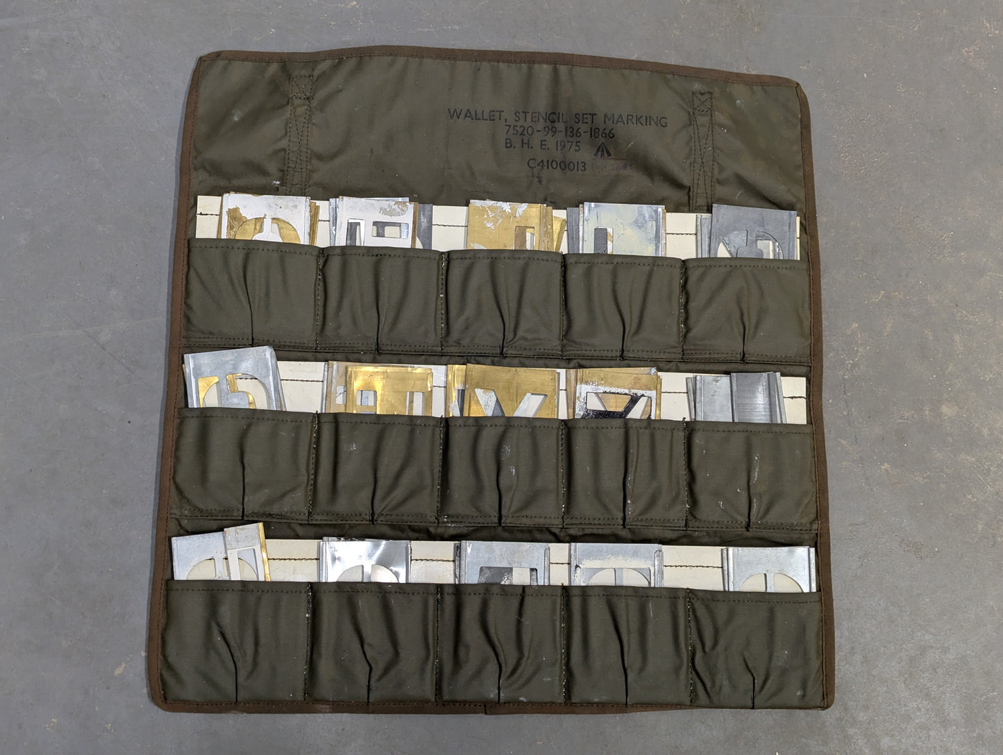 B. H. E Brass Zinc Marking Stencil Set 75mm with Wallet - Dated 1975