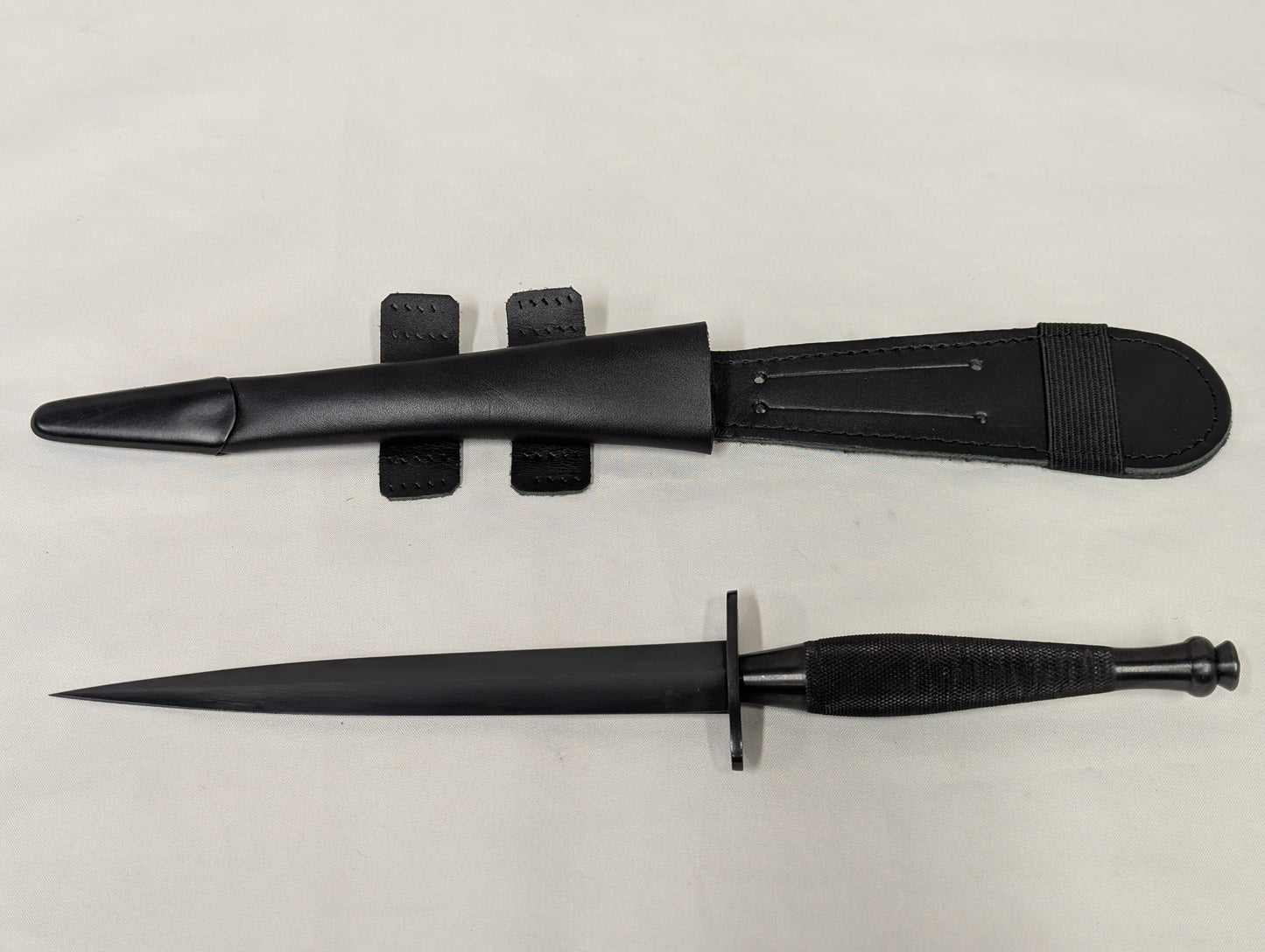 John Nowill & Sons Fairbairn Sykes Black Commando Knife 2nd Pattern with Leg Sheath