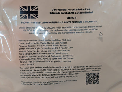 FULL BOX British Army MRE 10 x 24 Hour General Purpose Ration Packs Menu 1-10 - Packed 2024