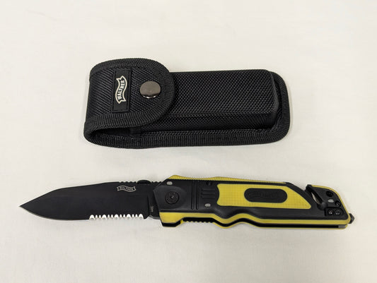 Walther ERK Folding Lock Combo Blade Emergency Rescue Knife with Pouch