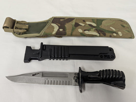 British Army L3A1 Bayonet for SA80 Rifle with Black Plastic Bayonet Frog and MTP PLCE Scabbard