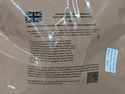 FULL BOX British Army MRE 10 x 24 Hour General Purpose Ration Packs Menu 1-10 - Packed 2024