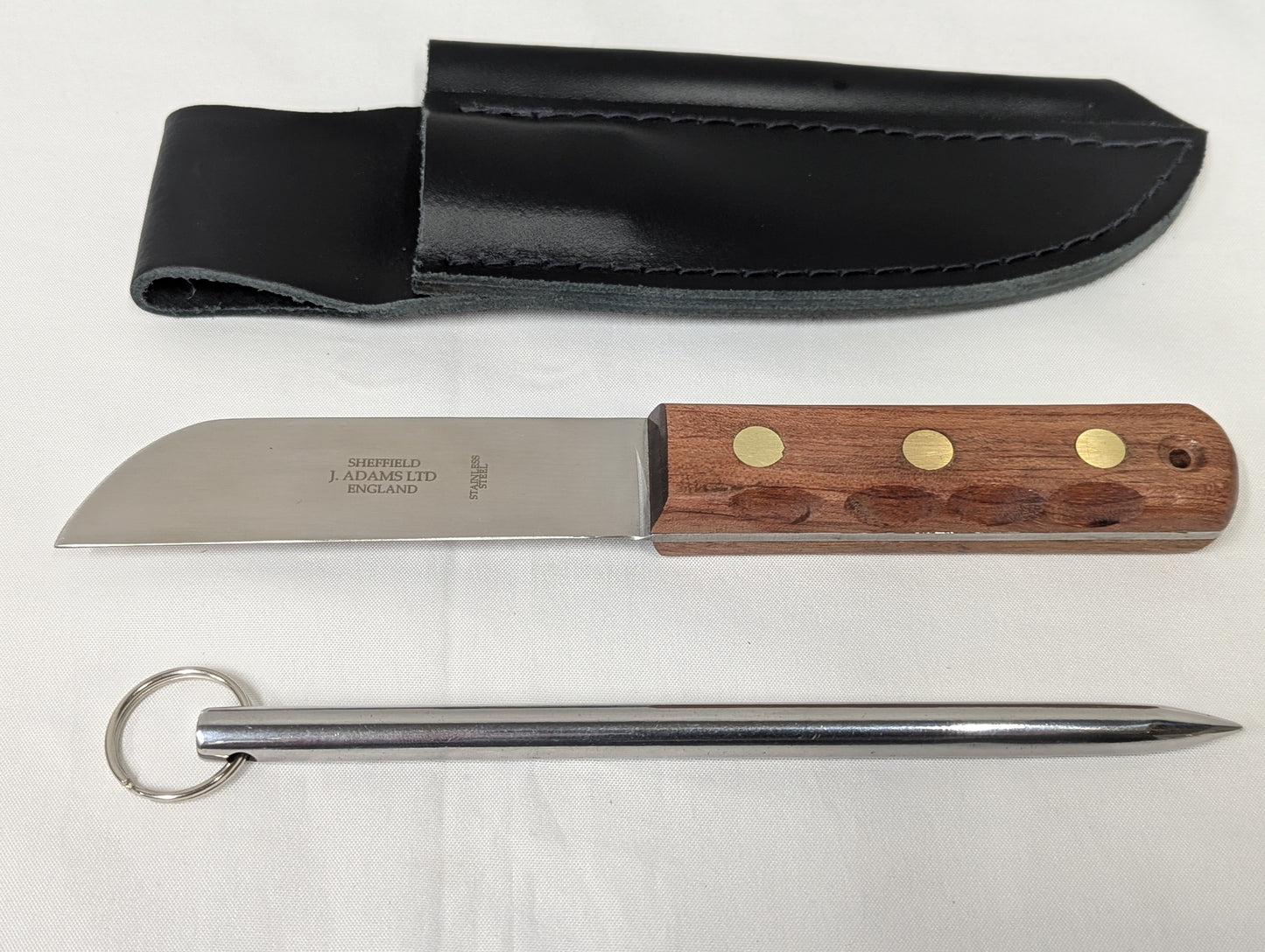 2 Piece Yachtsmans Set Wooden Handle Knife with Marline Spike and Sheath