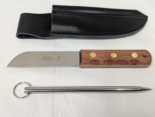 2 Piece Yachtsmans Set Wooden Handle Knife with Marline Spike and Sheath