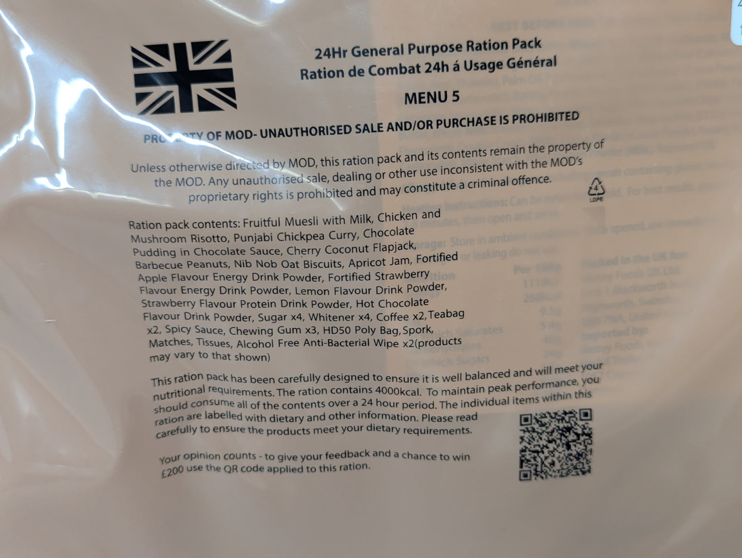 FULL BOX British Army MRE 10 x 24 Hour General Purpose Ration Packs Menu 1-10 - Packed 2024