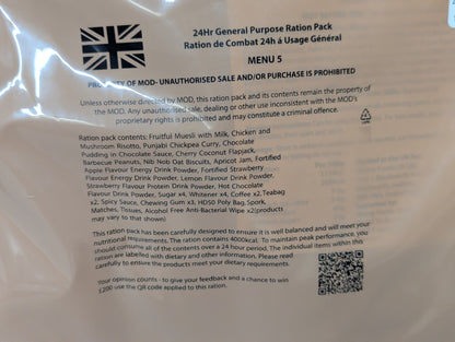 FULL BOX British Army MRE 10 x 24 Hour General Purpose Ration Packs Menu 1-10 - Packed 2024