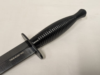 British Army MOD Fairbairn Sykes Fighting Knife Black Commando Dagger with Leg Sheath