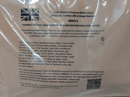 FULL BOX British Army MRE 10 x 24 Hour General Purpose Ration Packs Menu 1-10 - Packed 2024
