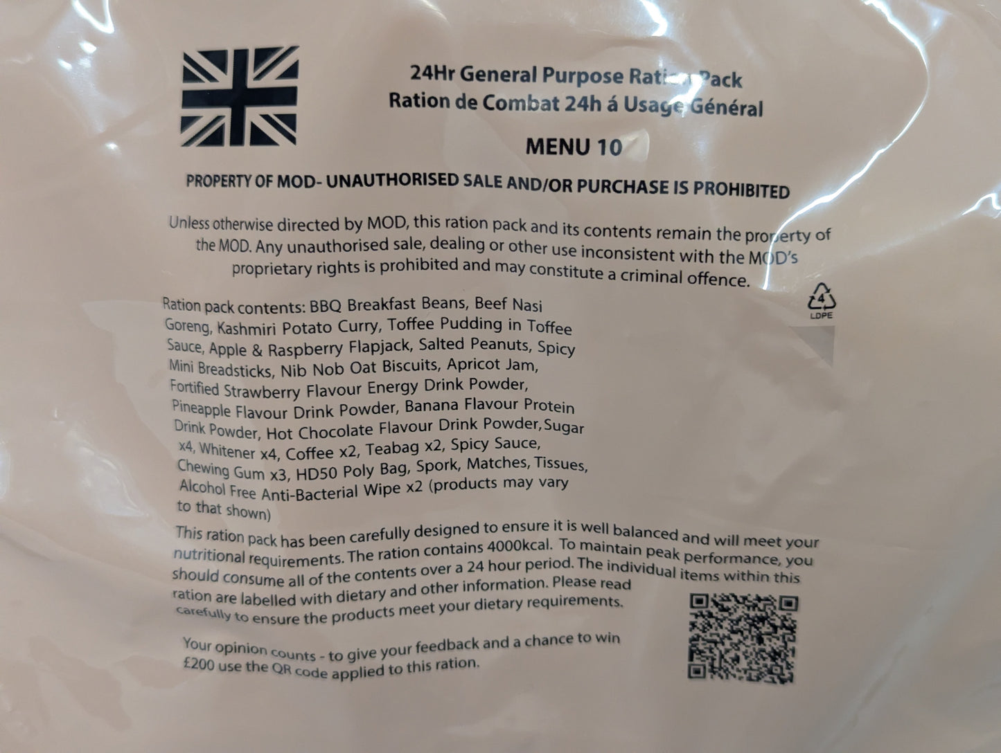 FULL BOX British Army MRE 10 x 24 Hour General Purpose Ration Packs Menu 1-10 - Packed 2024