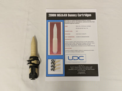 US Army 20mm M51A4N Plastic Dummy Round Cartridge Bullet with Link