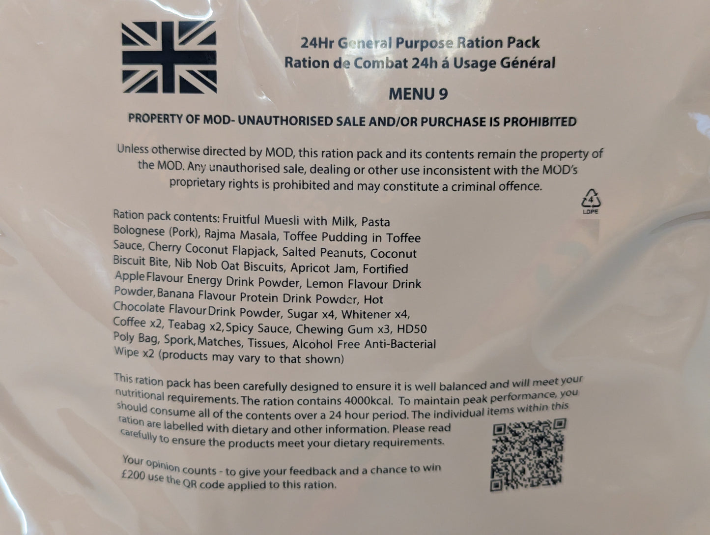 FULL BOX British Army MRE 10 x 24 Hour General Purpose Ration Packs Menu 1-10 - Packed 2024