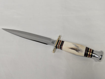 John Nowill & Sons Stag Handle Stiletto Commando Knife with Sheath