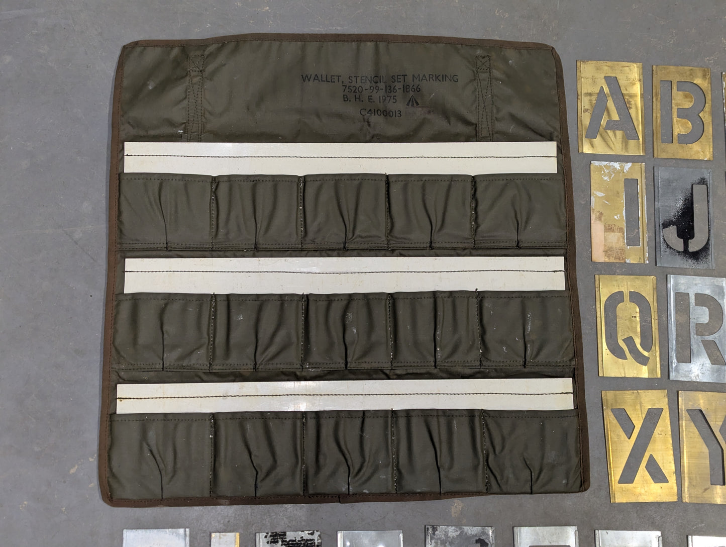 B. H. E Brass Zinc Marking Stencil Set 75mm with Wallet - Dated 1975