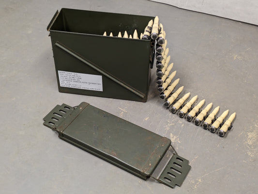 US Army M548 Ammo Ammunition Storage Box Can with 100 x 20mm M51A4N Plastic Dummy Rounds