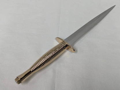 John Nowill & Sons Fairbairn Sykes Gold Plated Handle 3rd Pattern Commando Knife with Gift Box
