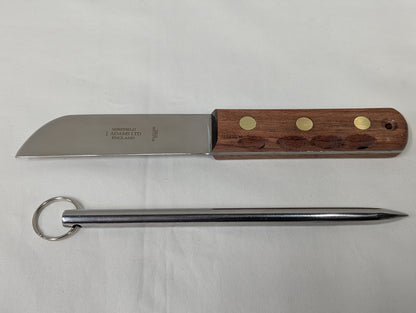2 Piece Yachtsmans Set Wooden Handle Knife with Marline Spike and Sheath