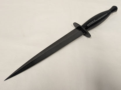 British Army MOD Fairbairn Sykes Fighting Knife Black Commando Dagger with Leg Sheath