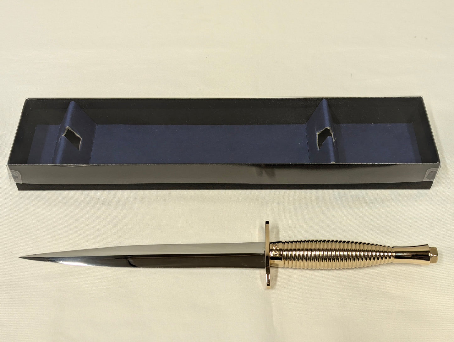 John Nowill & Sons Fairbairn Sykes Gold Plated Handle 3rd Pattern Commando Knife with Gift Box
