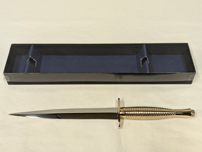John Nowill & Sons Fairbairn Sykes Gold Plated Handle 3rd Pattern Commando Knife with Gift Box