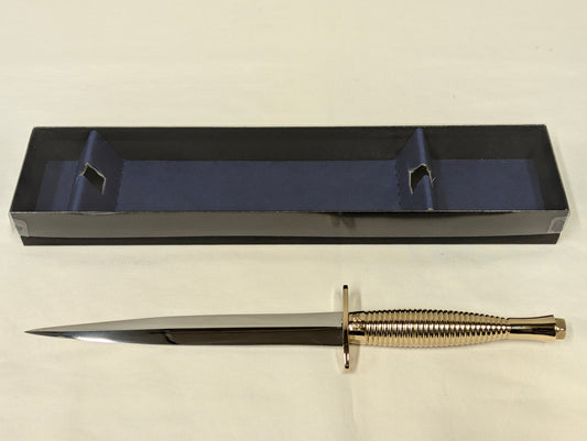 John Nowill & Sons Fairbairn Sykes Gold Plated Handle 3rd Pattern Commando Knife with Gift Box