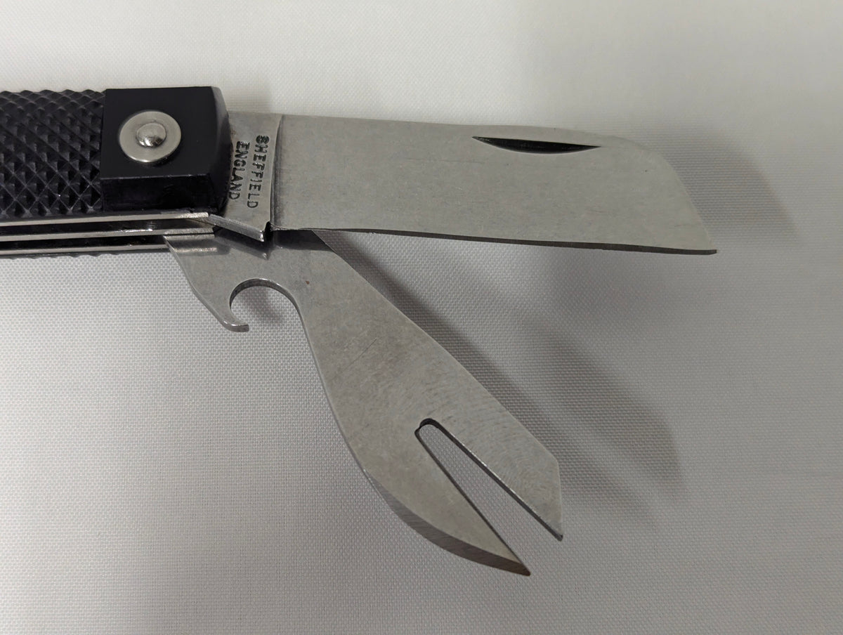 British Army Three Piece Black Handle Jack Knife Made in Sheffield England