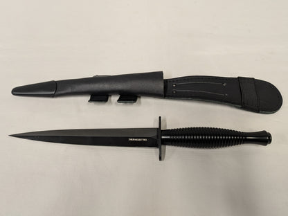 British Army MOD Fairbairn Sykes Fighting Knife Black Commando Dagger with Leg Sheath