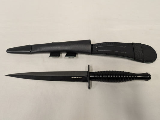 British Army MOD Fairbairn Sykes Fighting Knife Black Commando Dagger with Leg Sheath