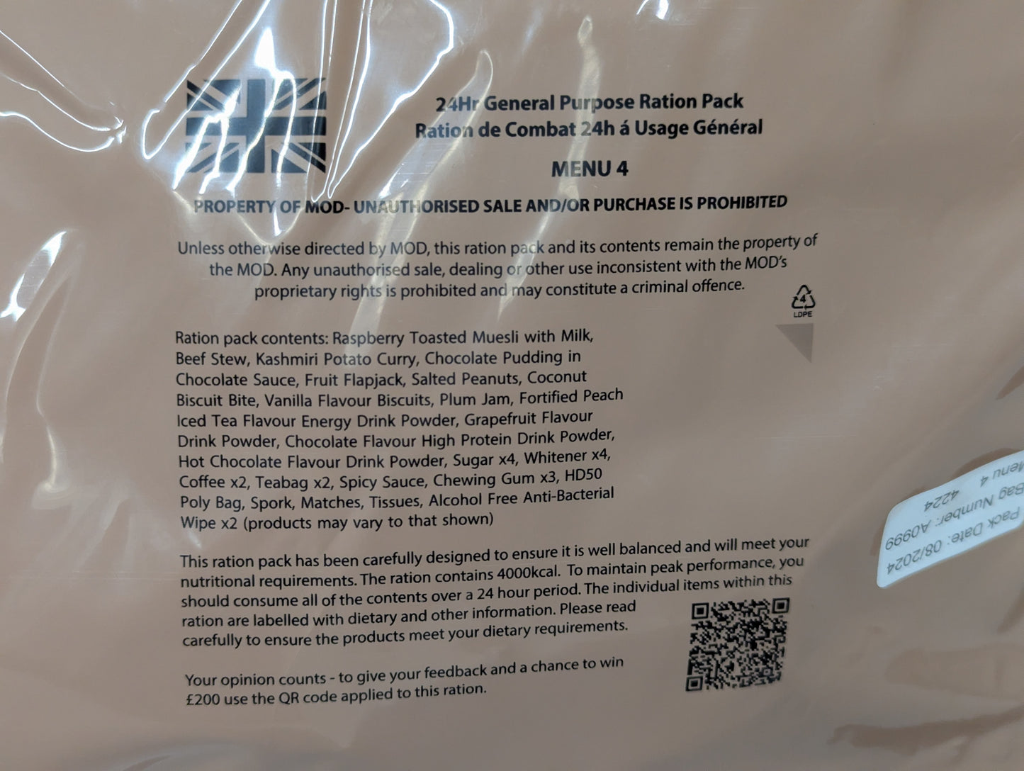 FULL BOX British Army MRE 10 x 24 Hour General Purpose Ration Packs Menu 1-10 - Packed 2024