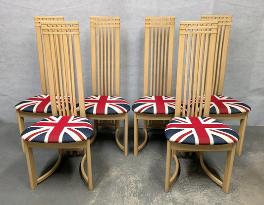 Set of 6 Actona Danish High Back Wooden Dining Chairs Union Jack c.1980/90's