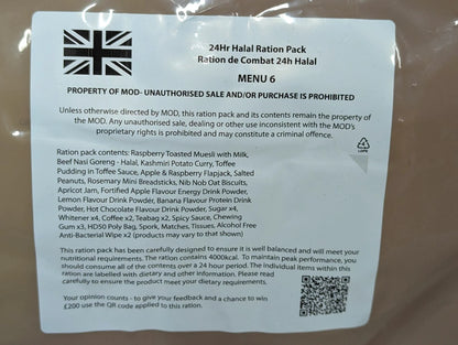 British Army MRE 5 x 24 Hour HALAL Ration Packs - Packed 2025