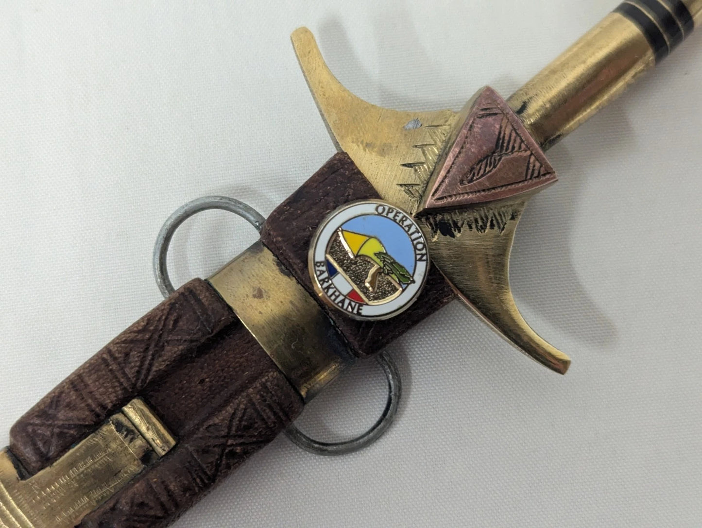 African Tribal Dagger with French Military Operation Barkhane Pin Badge