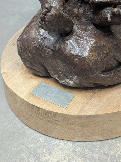 Large Heavy Resin Religious Statue Lady Madonna with Child on Wooden Oval Base