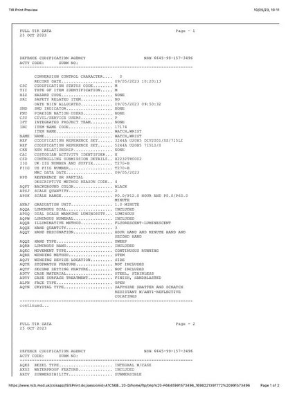 MWC 300M PVD Quartz Military Divers Watch NSN 6645-99-969-5589