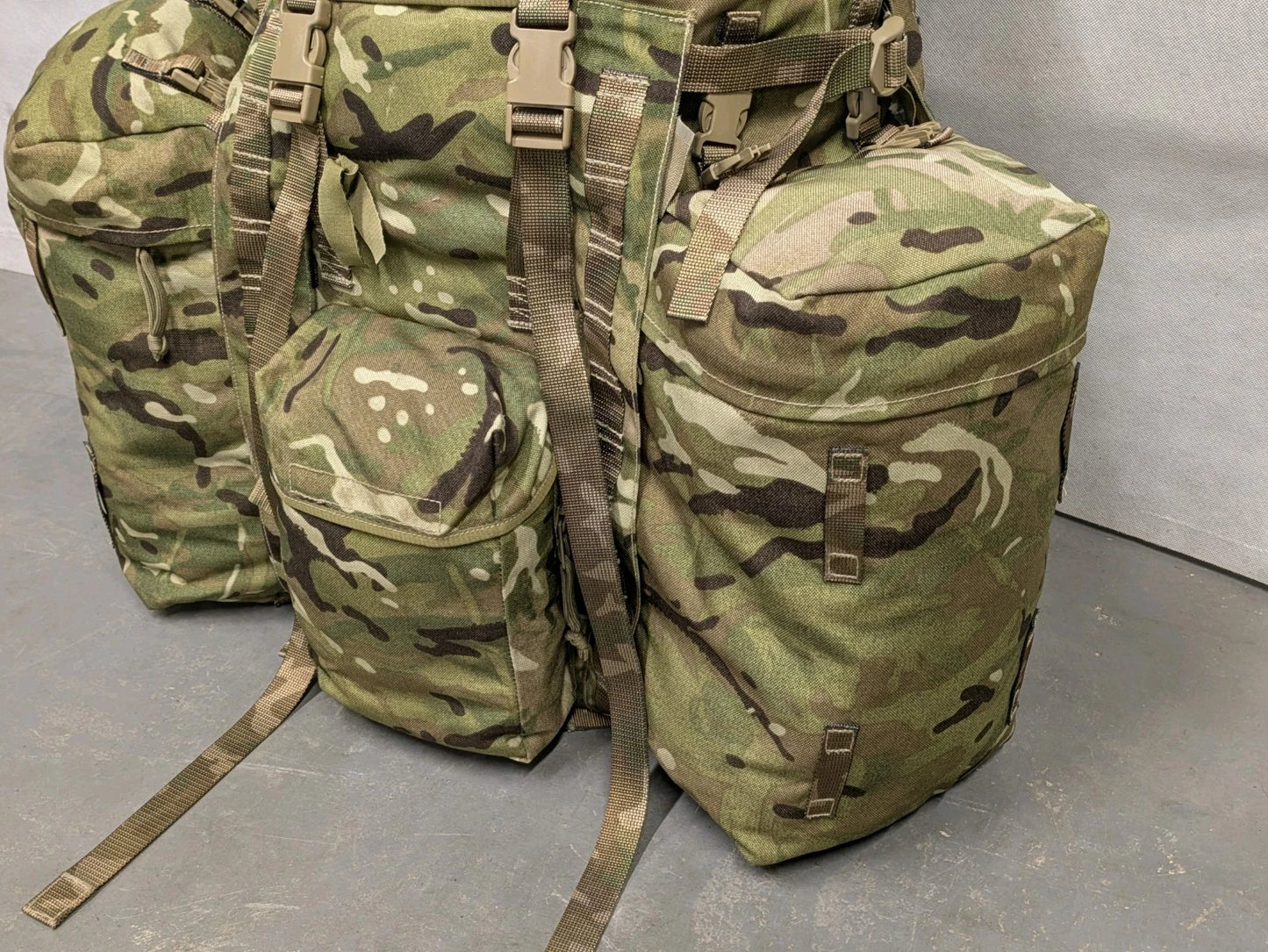 British Army MTP Camo Long Back 120L Bergen Rucksack with Side Pockets