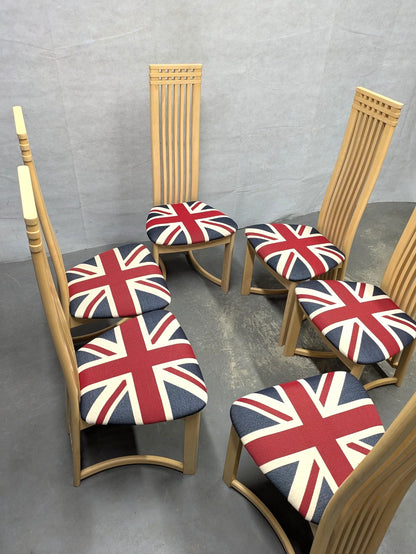 Set of 6 Actona Danish High Back Wooden Dining Chairs Union Jack c.1980/90's