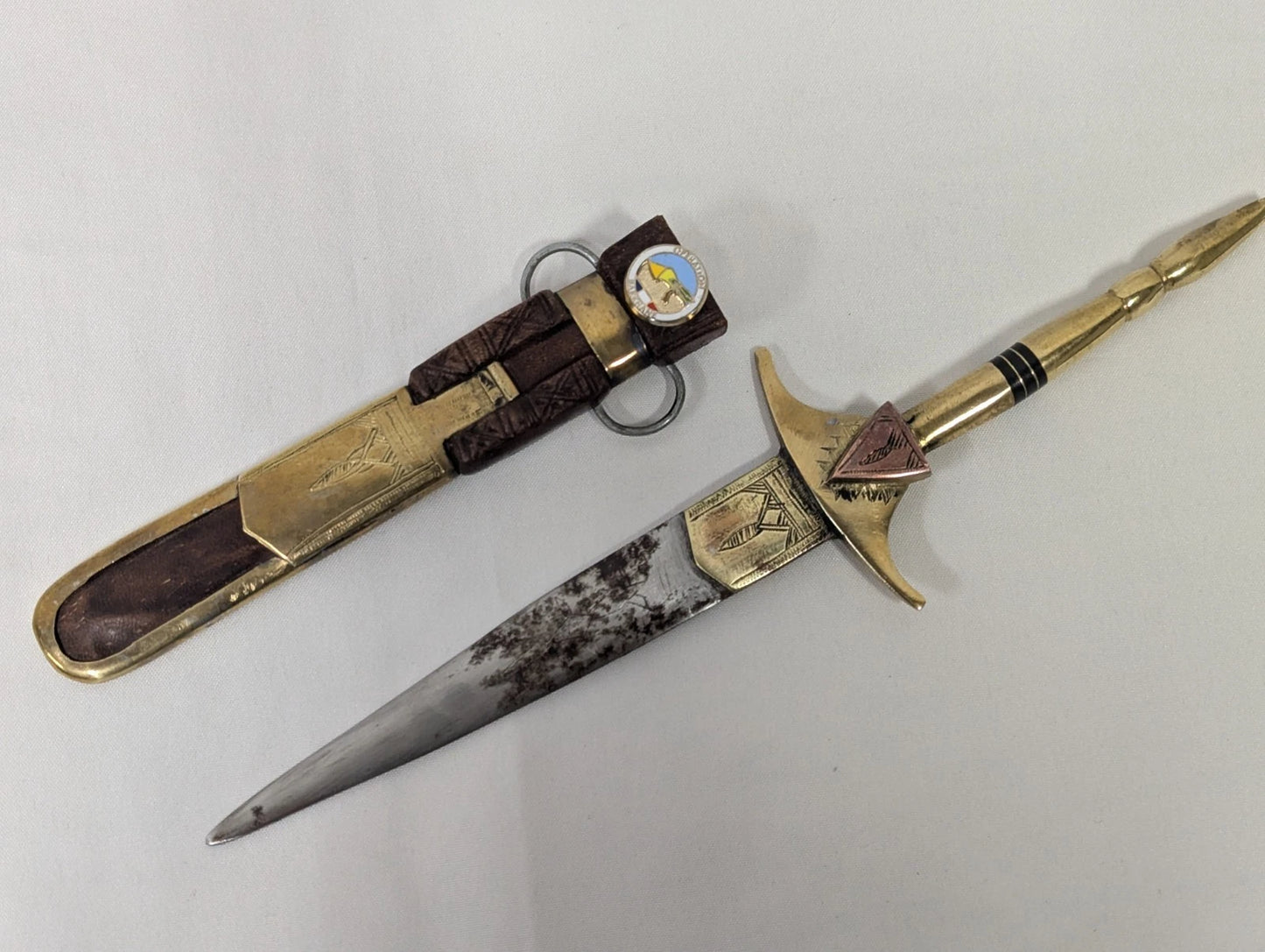African Tribal Dagger with French Military Operation Barkhane Pin Badge