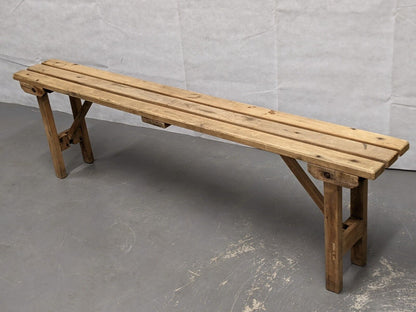 Vintage Industrial Wooden Trestle Folding Bench - Dated 1952