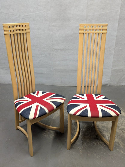 Set of 6 Actona Danish High Back Wooden Dining Chairs Union Jack c.1980/90's